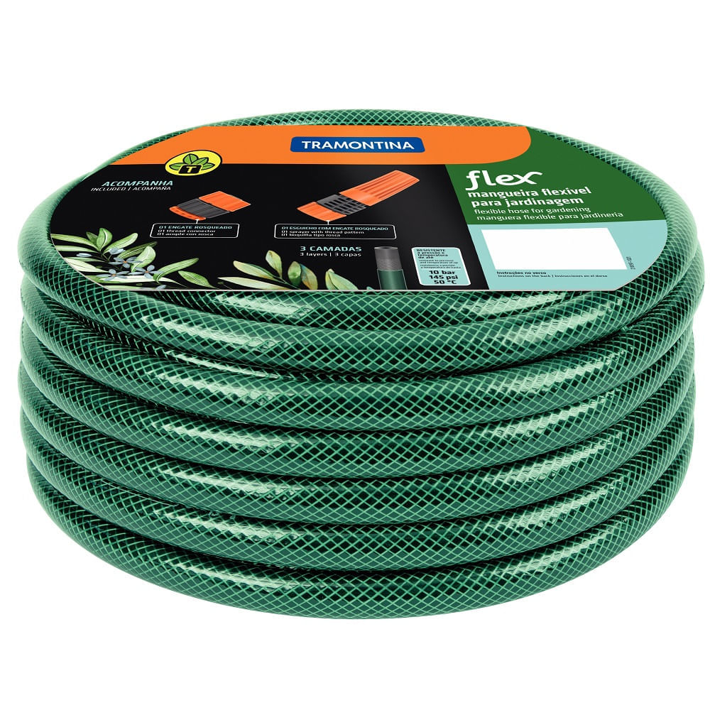 Mangueira Flex Tramontina em PVC 3 Camadas 30m com Engate Rosqueado e Esguicho Verde
