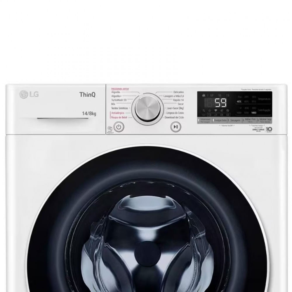 Lava e Seca LG Smart VC4 Inox com Inteligência Artificial AI DD CV5014WC4 14Kg e 8Kg Branco / 220V