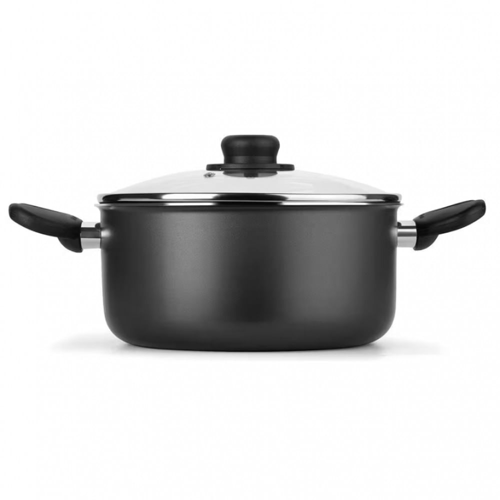 Caçarola Gourmet Multiflon com Tampa de Vidro e Antiaderente de Alumínio 18cm Preto