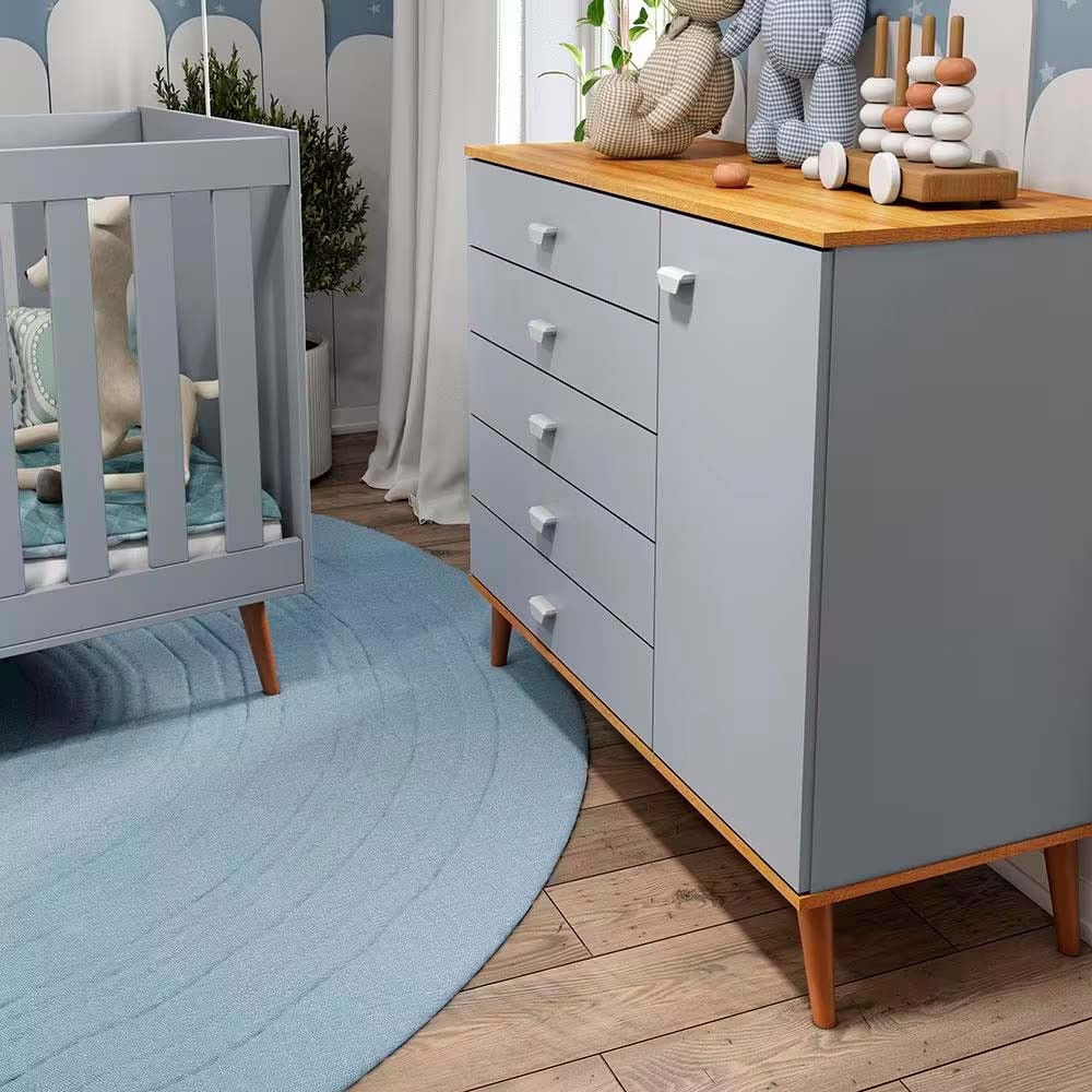 Guarda Roupa Infantil Ternura com 3 Portas, 2 Gavetas e 5 Nichos Bartira Azul Wood