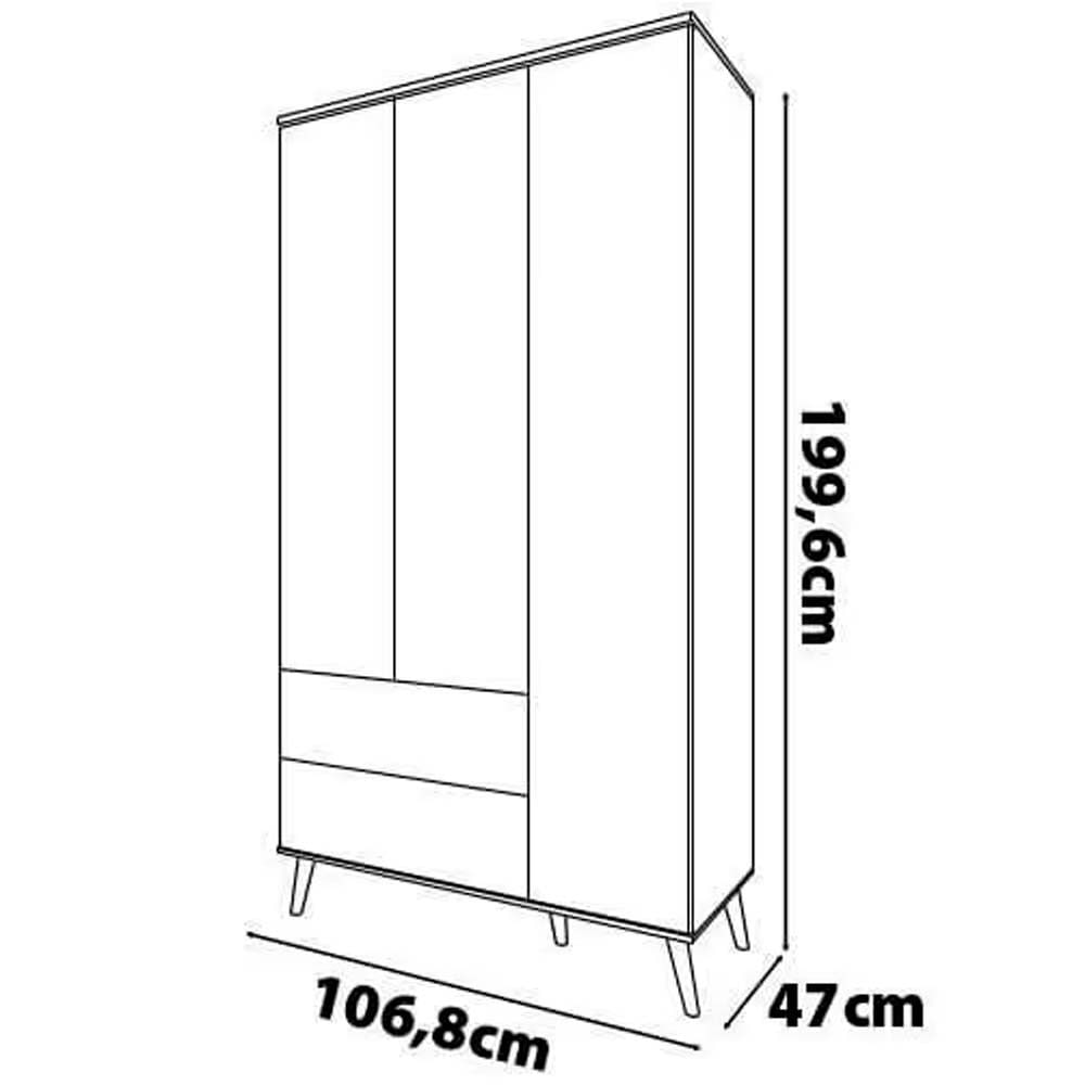 Guarda Roupa Infantil Ternura com 3 Portas, 2 Gavetas e 5 Nichos Bartira Branco