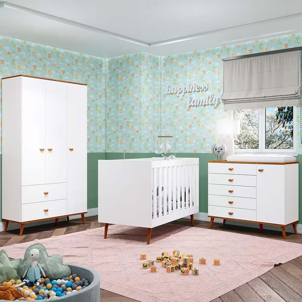 Guarda Roupa Infantil Ternura com 3 Portas, 2 Gavetas e 5 Nichos Bartira Branco