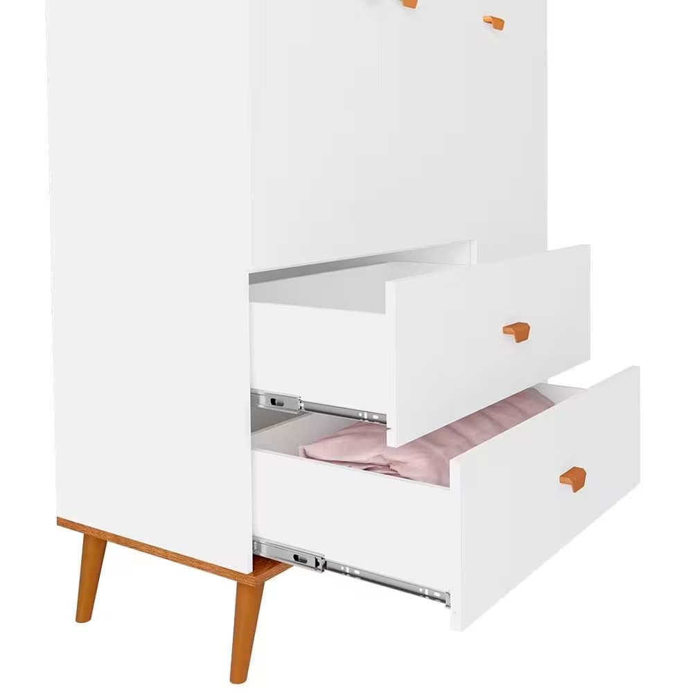 Guarda Roupa Infantil Ternura com 3 Portas, 2 Gavetas e 5 Nichos Bartira Branco