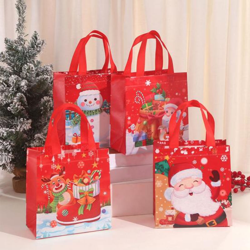 Bolsas Reutilizáveis com Padrões de Papai Noel e Boneco de Neve