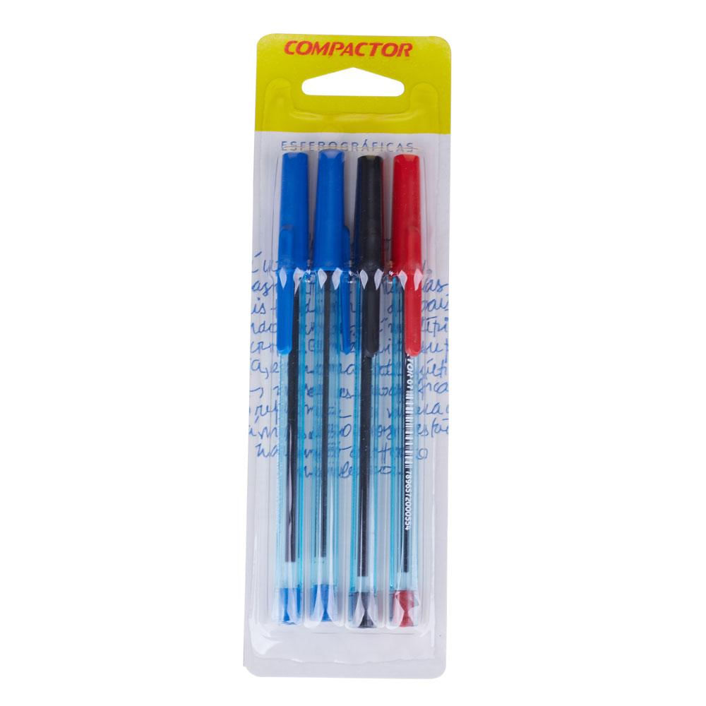 Caneta Esferográfica 0.7mm Preta Vermelha 2 Azuis Compactor