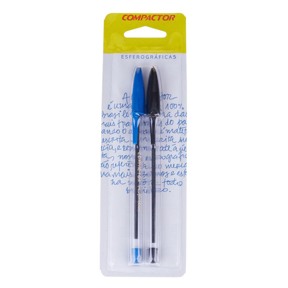 Caneta Esferográfica Preta e Azul Compactor