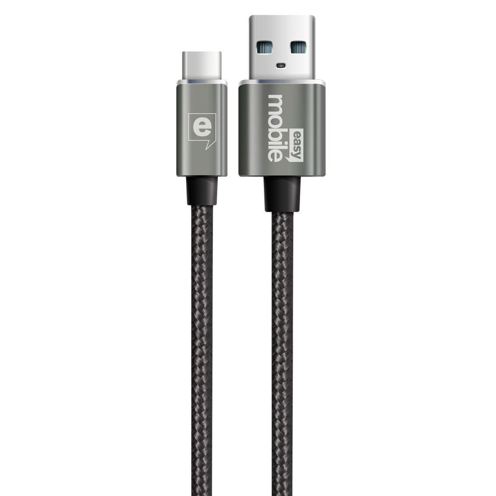 Cabo USB Premium Tipo-C 1.5 metros Easy Mobile Cinza Cinza