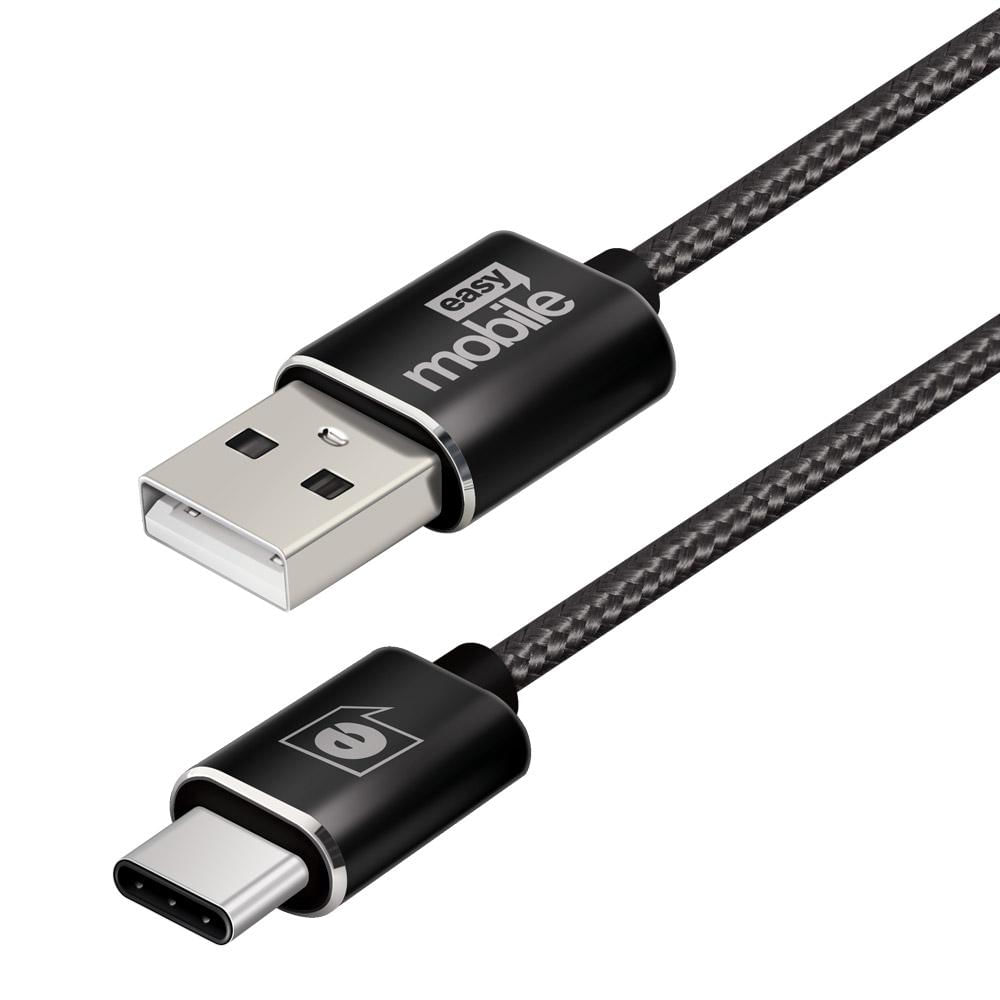 Cabo USB Premium Tipo-C 1.5 metros Easy Mobile Cinza Cinza