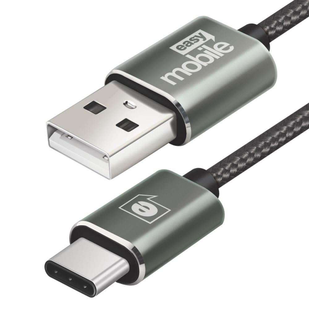 Cabo USB Premium Tipo-C 1.5 metros Easy Mobile Cinza Cinza