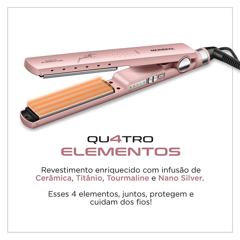 Chapinha Prancha Alisadora Mondial by Juliette Qu4tro Elementos P-JU-01 230º Golden Rosé - Bivolt