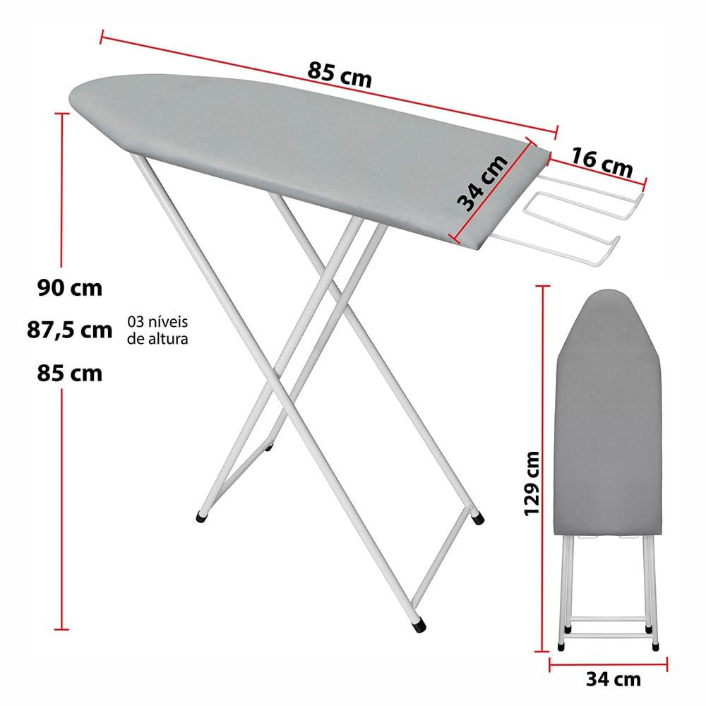 Tábua de Passar Roupa Açomix Loretta Térmica Cinza