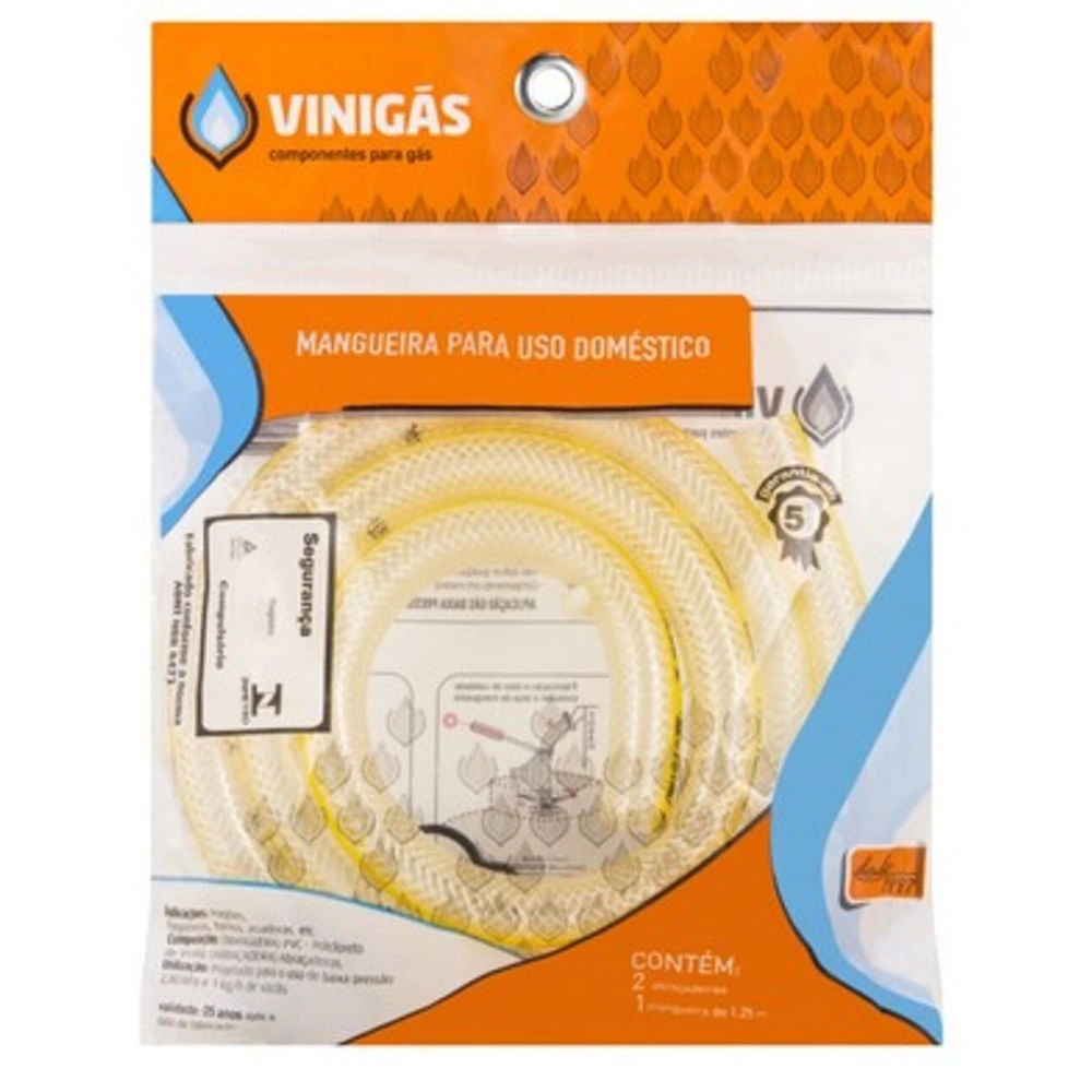 Mangueira para Gás Vinigás com 2 Abracadeiras 1,25m