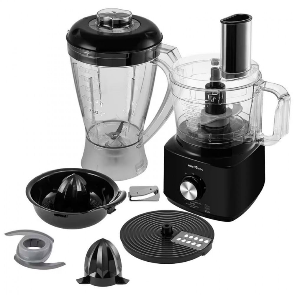 Multiprocessador de Alimentos Britânia Turbo 5 em 1 BMP900P com 2 Velocidades e Pulsar 250W