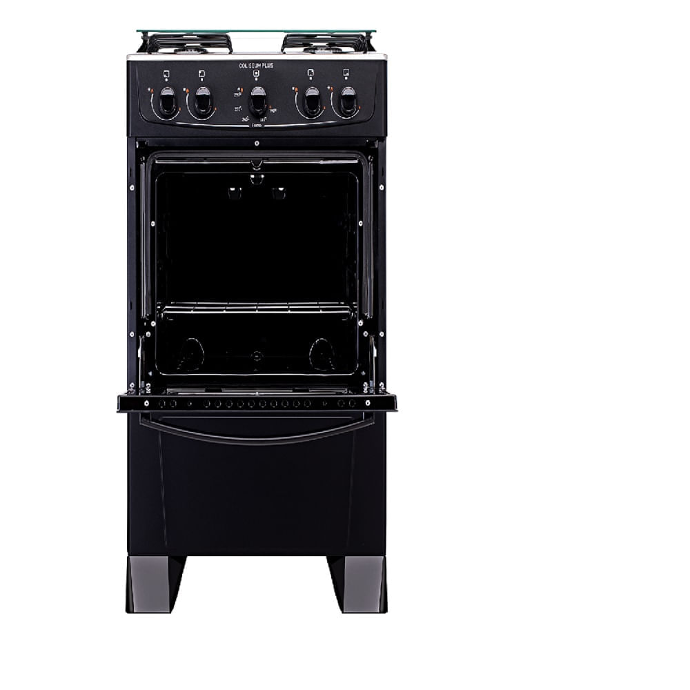 Fogão de Piso Atlas 4 Bocas Com Mesa Inox Coliseum Plus Preto Bivolt