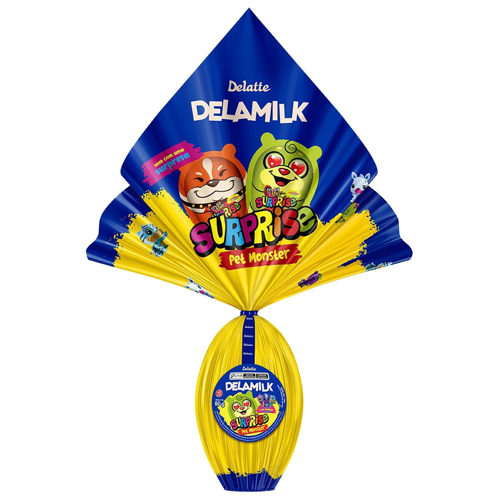 Ovo de Páscoa Delatte Delamilk Surprise Pet Monster 80g