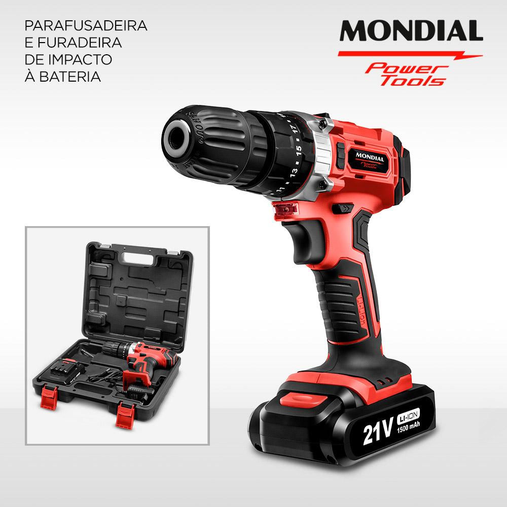 Furadeira Parafusadeira 3/8" 21V Mondial PF-09M com Maleta Bivolt