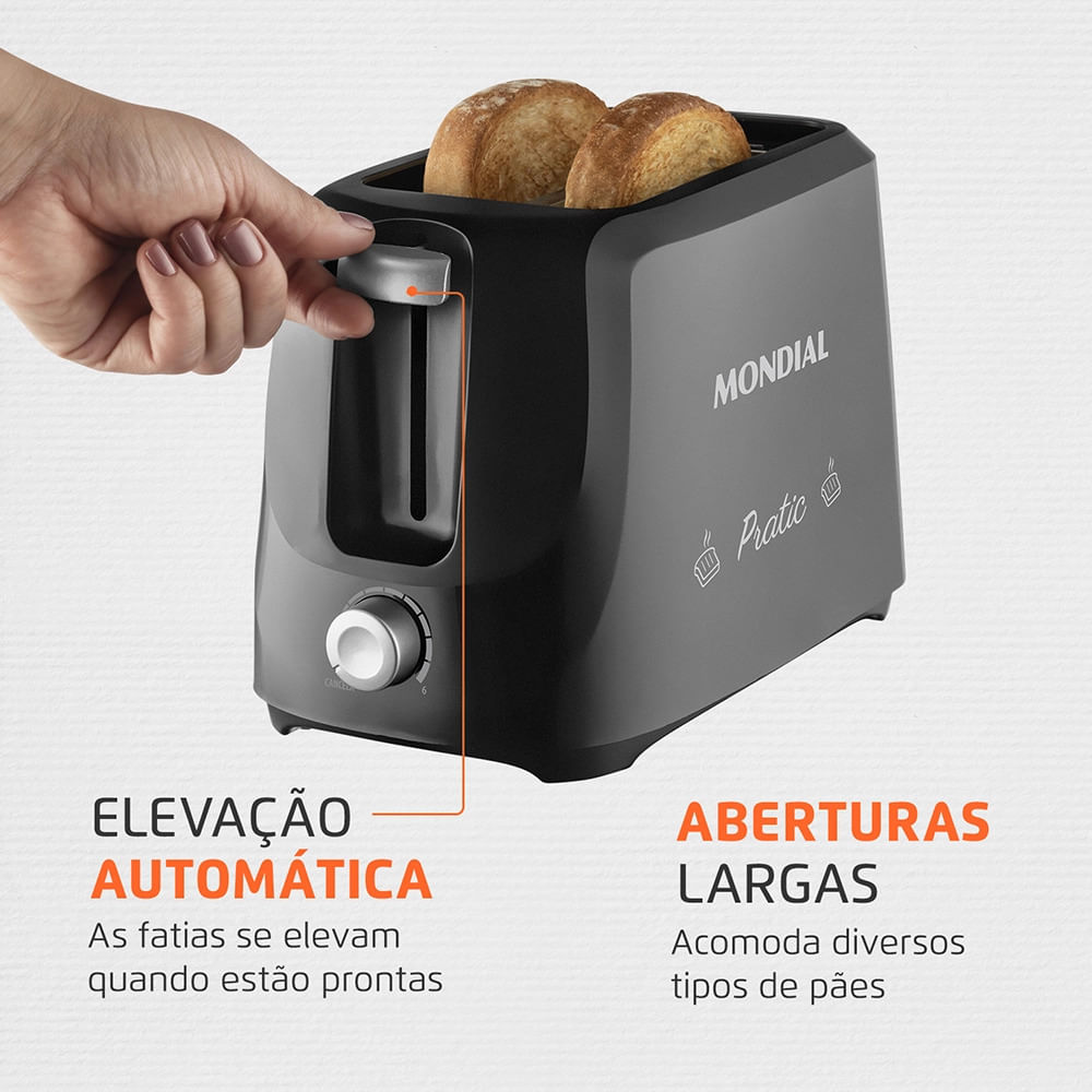 Tostador de Pães Mondial Pratic T-18 Preto/Prata - 700W 220V