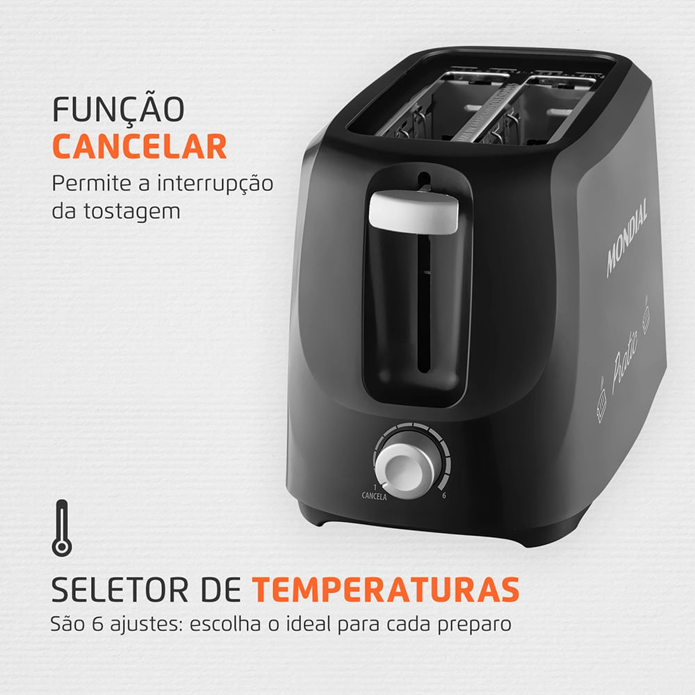 Tostador de Pães Mondial Pratic T-18 Preto/Prata - 700W 220V