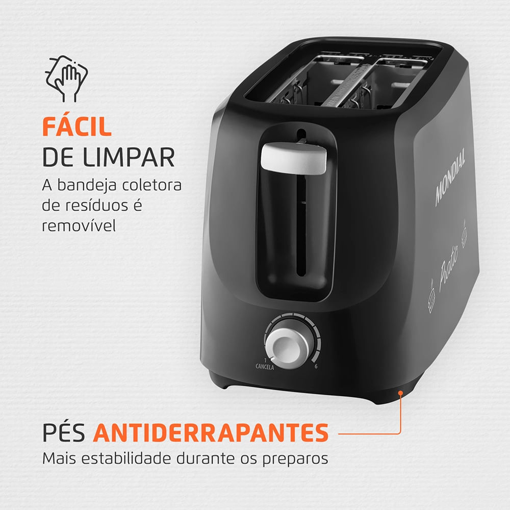 Tostador de Pães Mondial Pratic T-18 Preto/Prata - 700W 220V