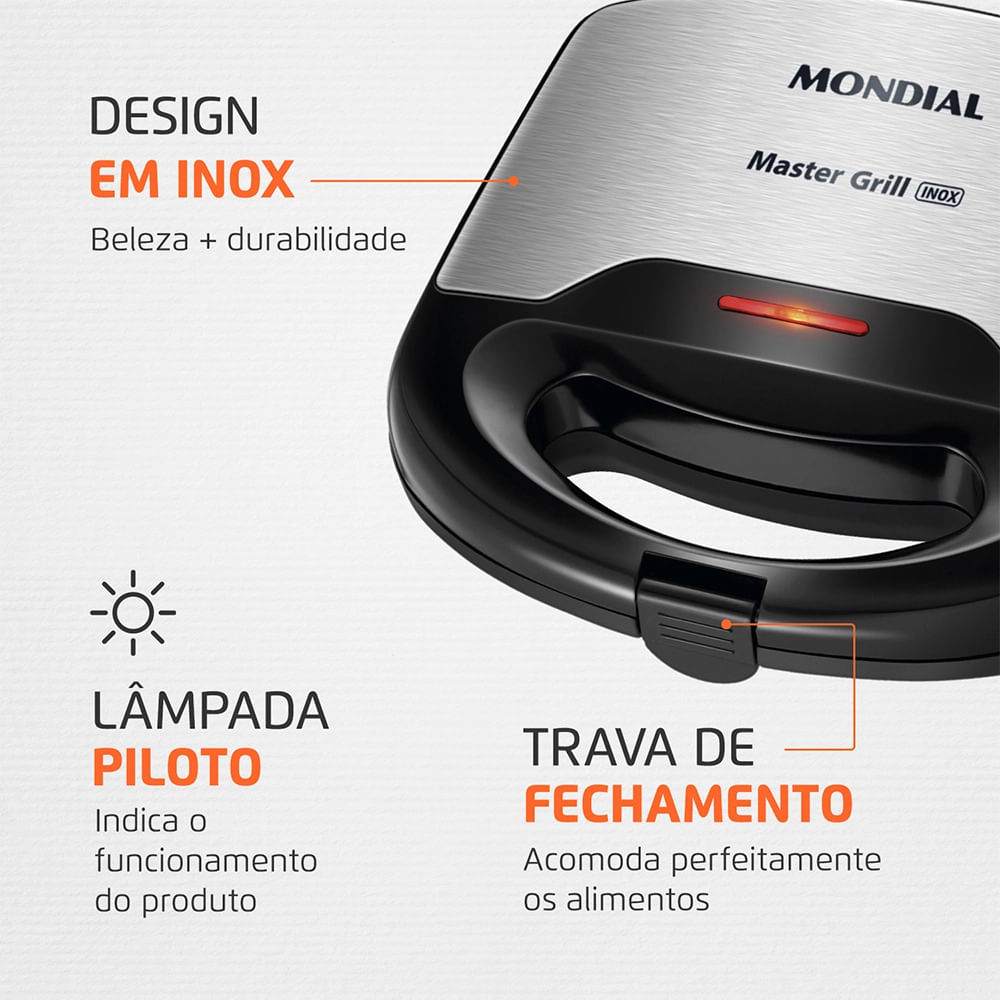 Sanduicheira e Grill Mondial Master S-20 Preto/Inox - 750W 110V