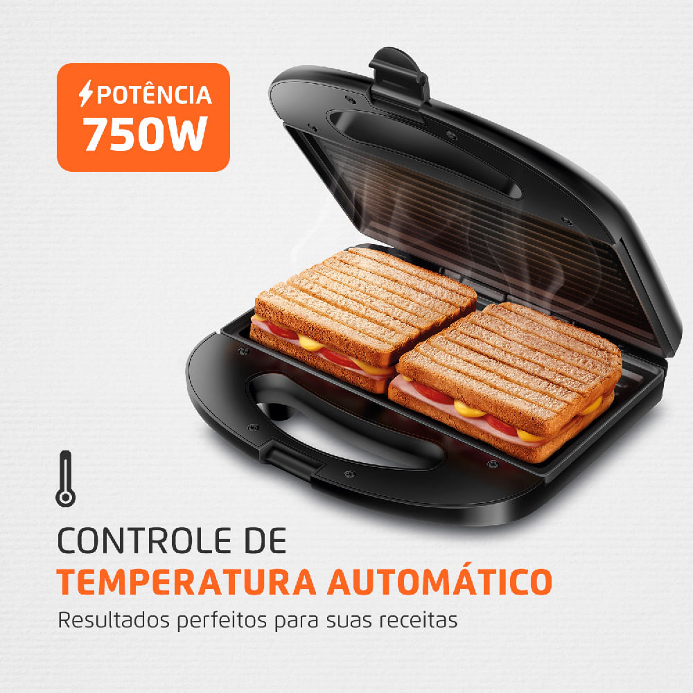 Sanduicheira e Grill Mondial Master S-20 Preto/Inox - 750W 110V