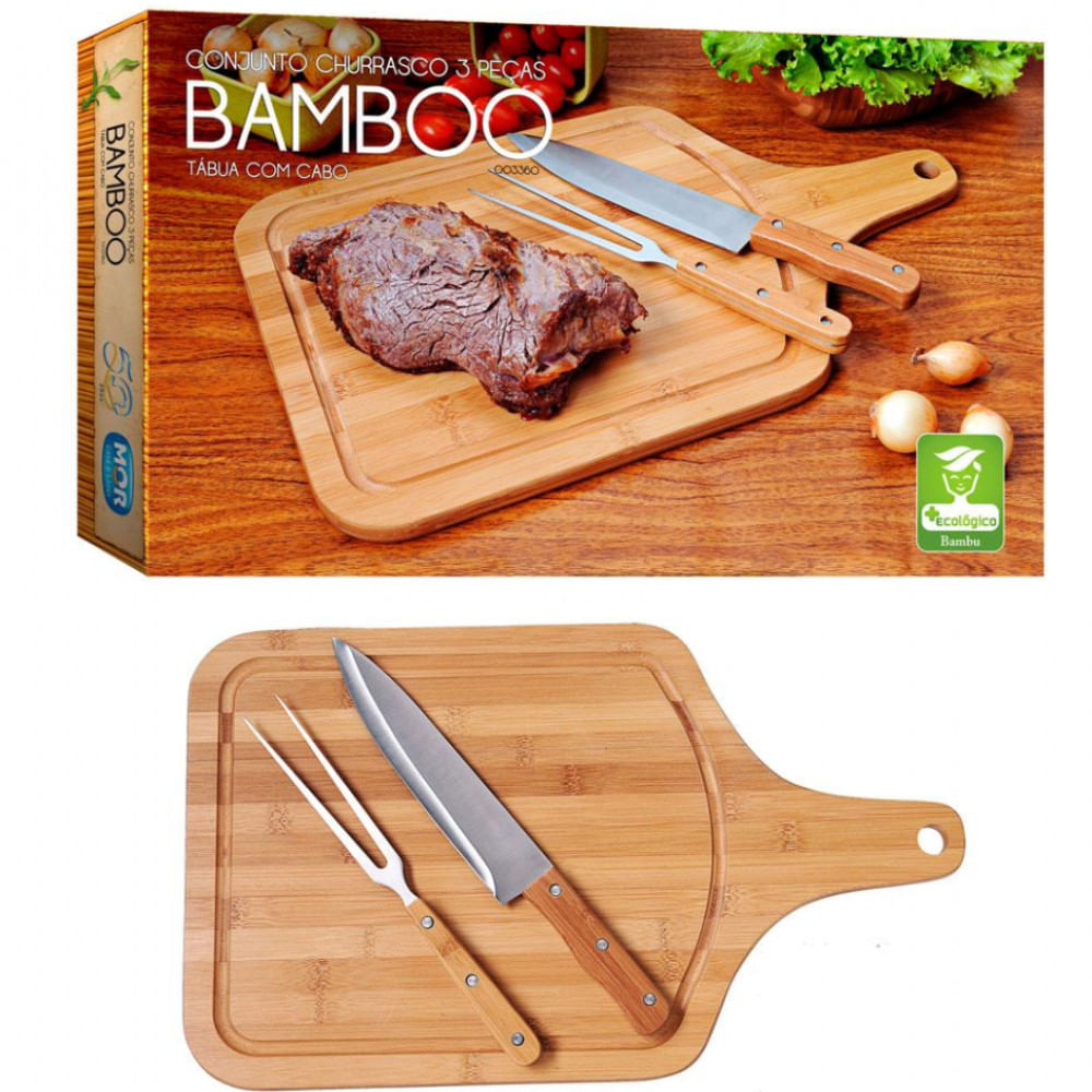 Conjunto para Churrasco Bamboo Mor 3360 - 3 Peças Natural