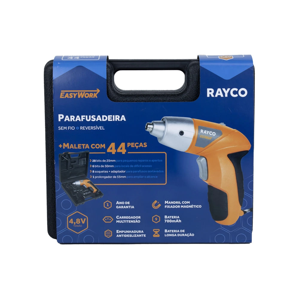 Parafusadeira Rayco 22246 à Bateria com Maleta 44 Peças - 4,8V Bivolt