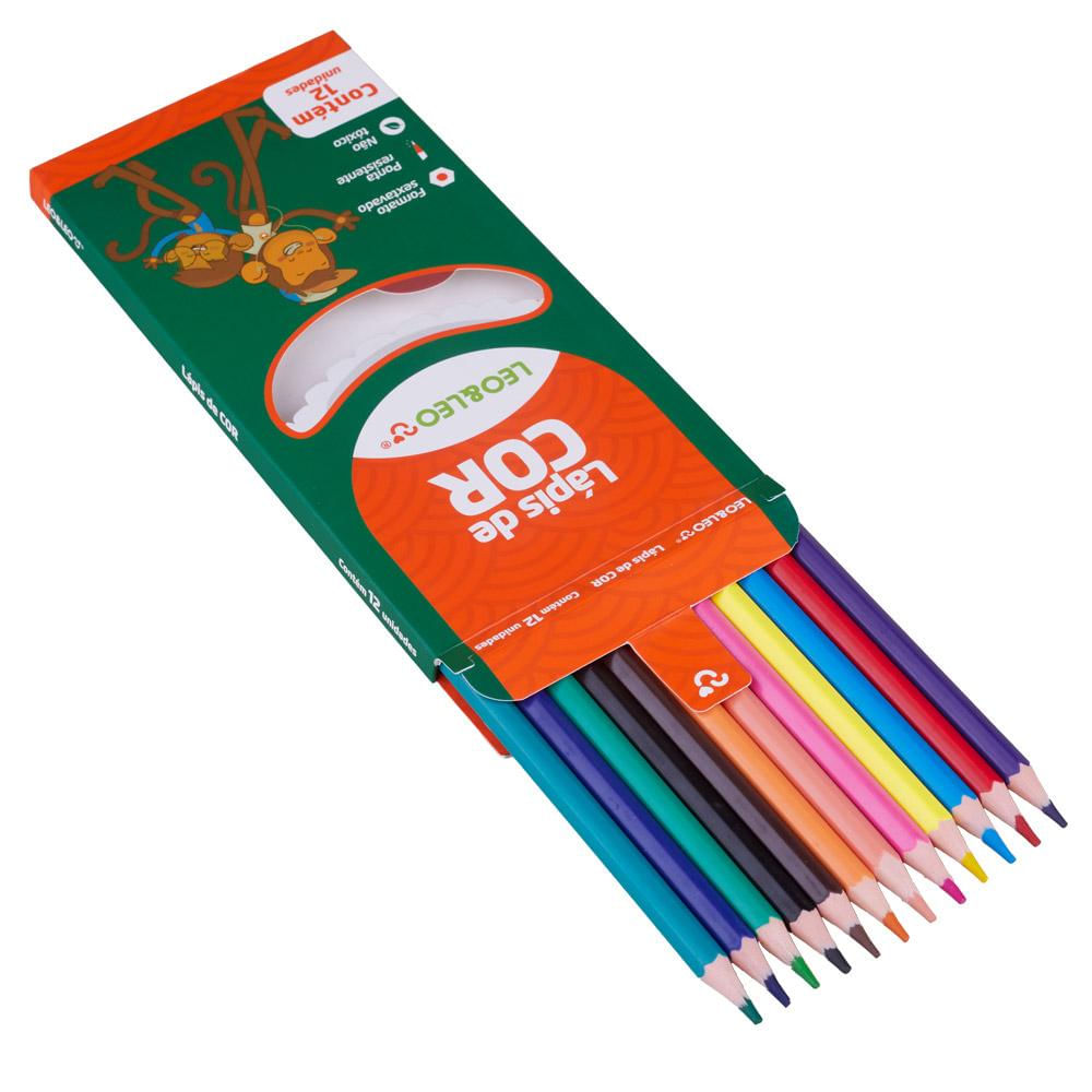 Lápis de Cor com 12 Cores Sextavado Flex Leonora