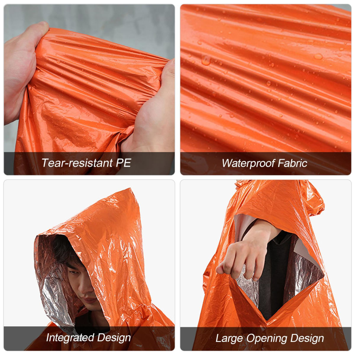 4 Pacotes de Ponchos de Emergência Térmicos para Camping