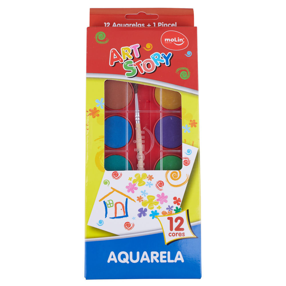 Aquarela 12 Cores com Pincel Art Story Molin