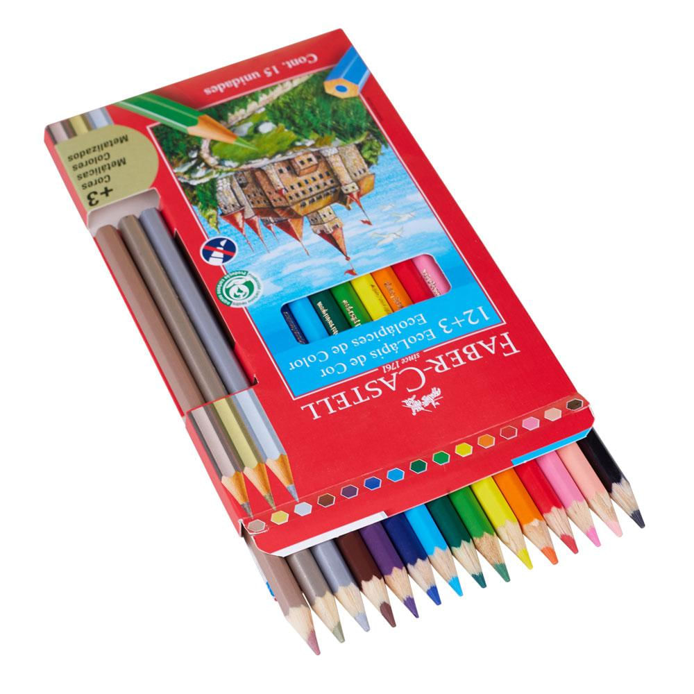 Lápis de Cor Ecolápis com 12 Cores e 3 Cores Metálicas Faber Castell 120112