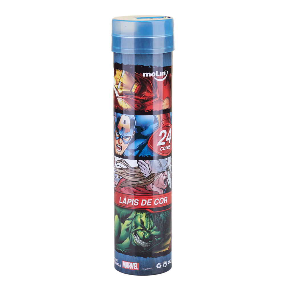 Lápis de Cor 24 Cores Marvel Vingadores Lata com Apontador Molin