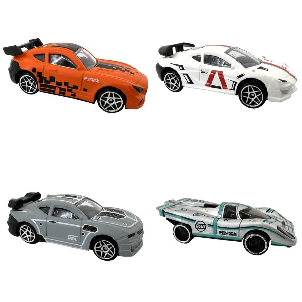 Kit c/4 Mini Veículos Die Cast Esportivo Laranja+Bco+Cz+Prta