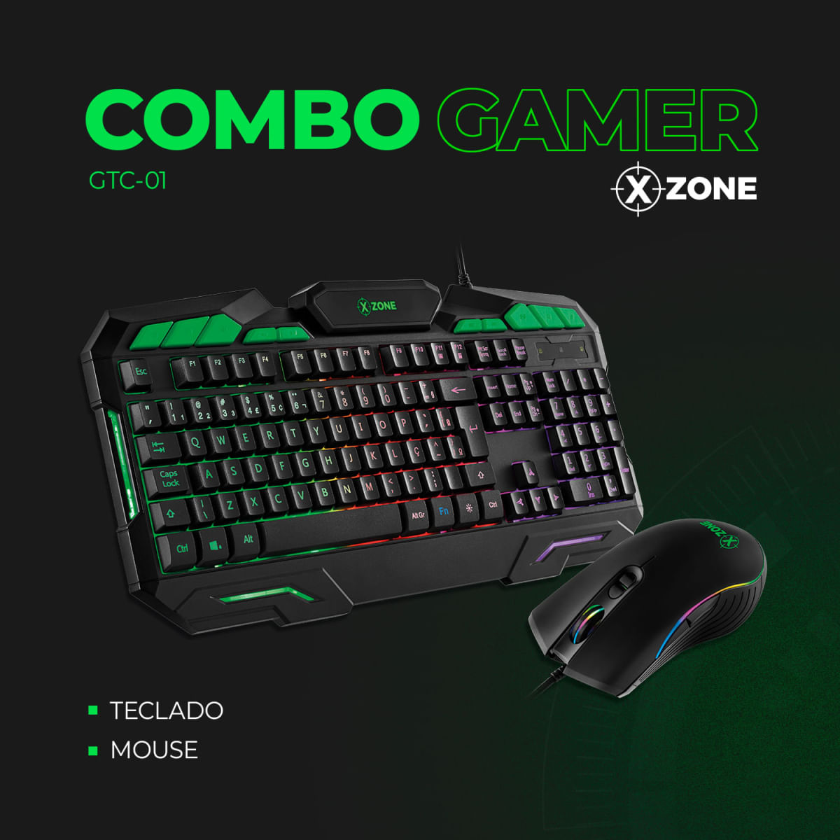 Combo Gamer Teclado + Mouse Xzone GTC-01 Kit Gamer 2 em 1 Mouse e