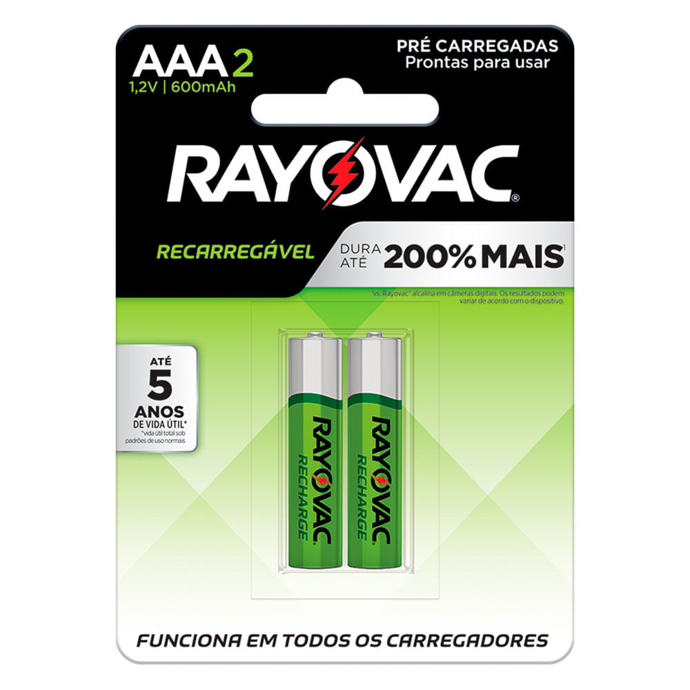 Pilha Palito Recarregável Rayovac AAA 600mAh com 2 Unidades