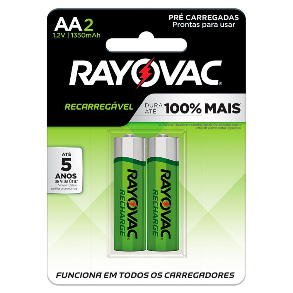 Pilha Pequena Recarregável Rayovac AA 1350mAh com 2 Unidades