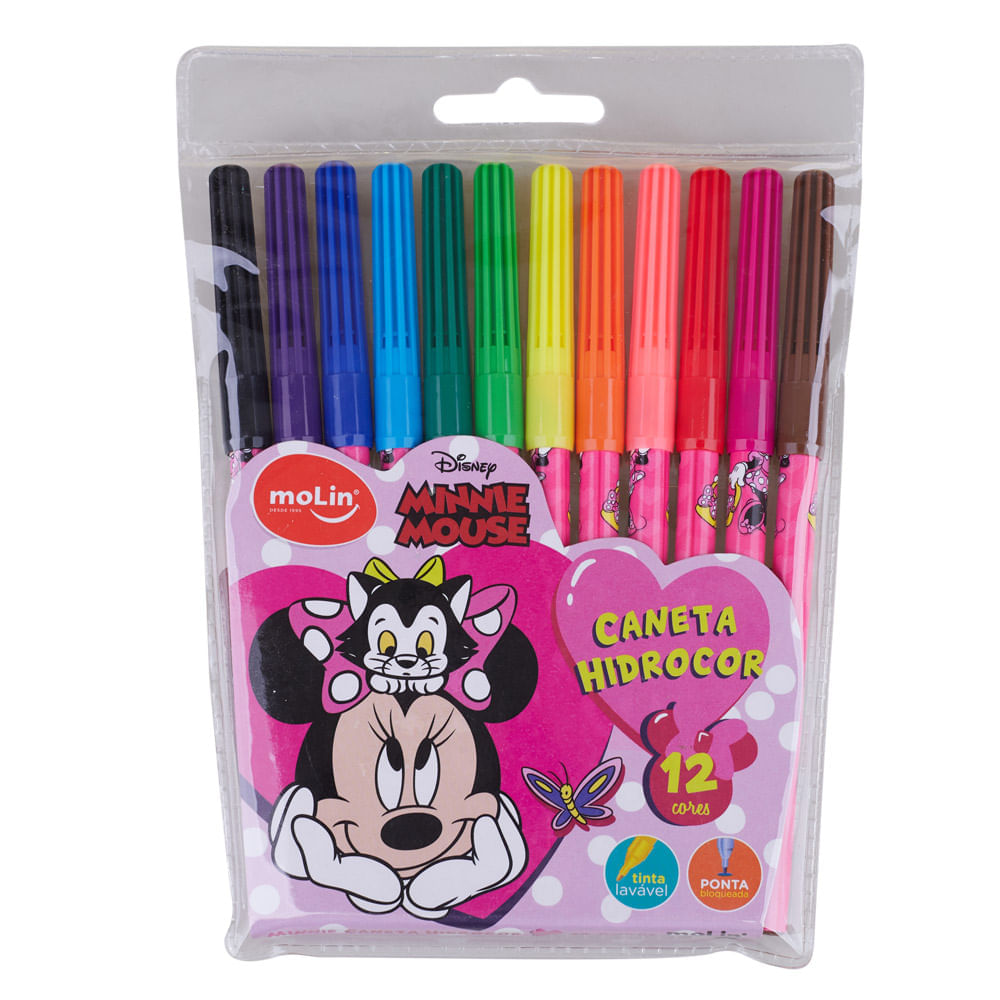 Caneta Hidrocor 12 Cores Disney Minnie Mouse Molin