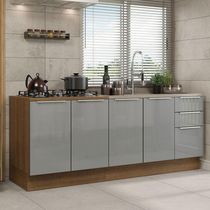 Kit Com 2 Balcões De Cozinha 4 Portas 3 Gavetas Rustic/Cinza
