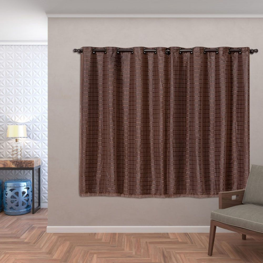 Cortina Blackout Pvc Com Tecido Voil Xadrez 2,80 M X 1,60 M - Marrom