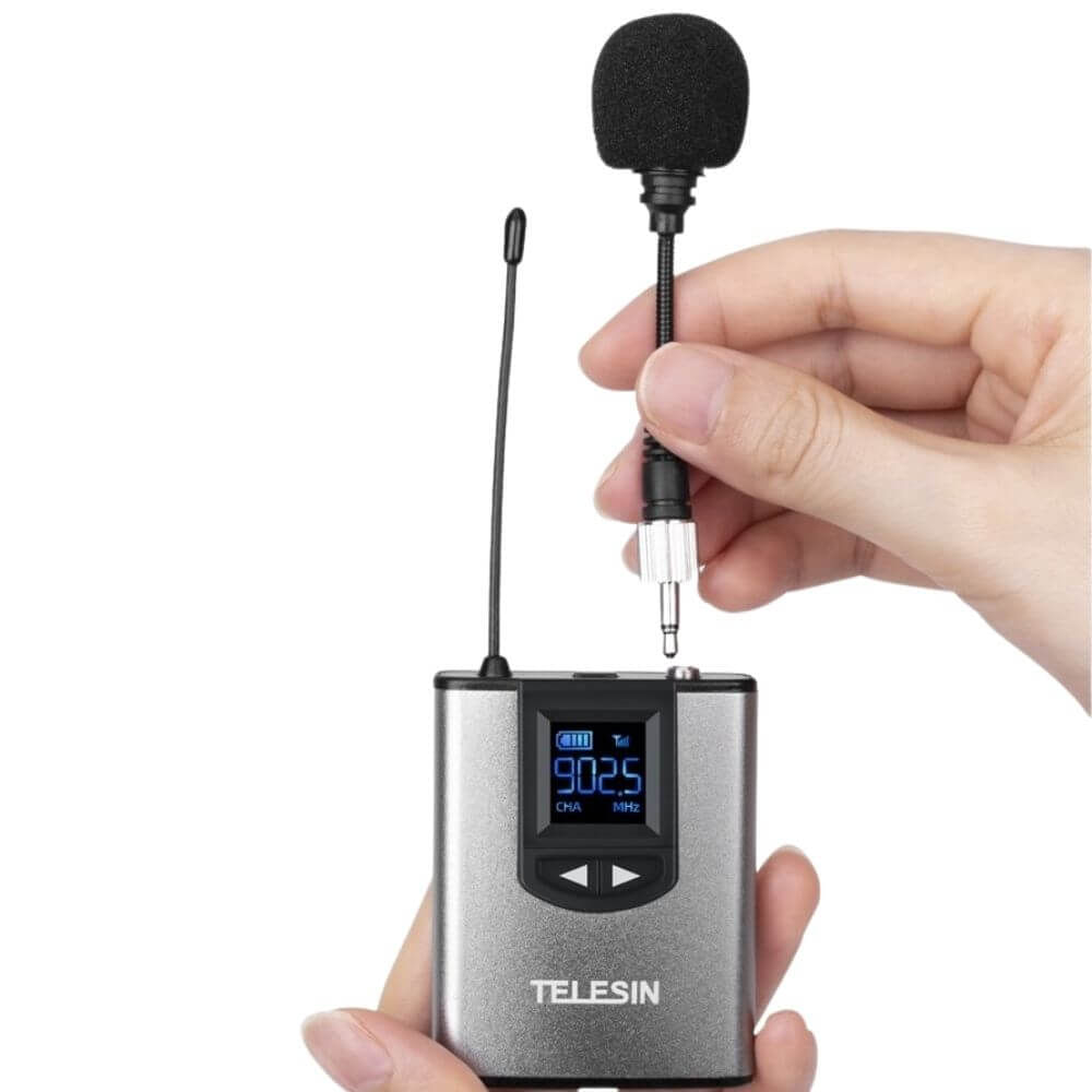 Sistema de Microfone Sem Fio com Transmissor e Receptor UHF - Telesin