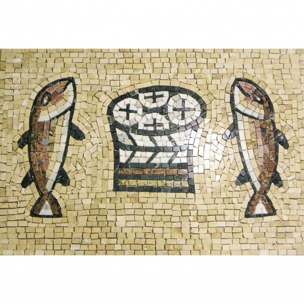 Mosaico Religioso Milagre Da Multiplicação De Paes E Peixes Tamanho 90x130cm