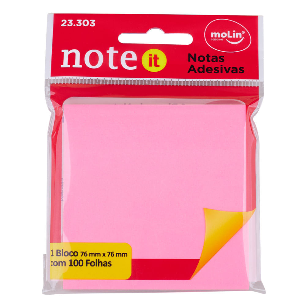 Bloco de Notas Adesivas 76x76mm com 100 Magenta Molin