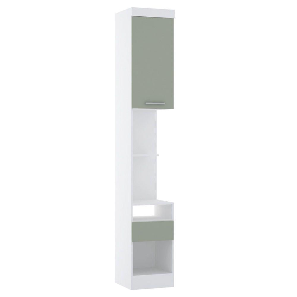 Mesa De Cabeceira Alta 38cm 1 Porta E 1 Gaveta Alpes Luciane Móveis Branco Pf Com Verde Pf