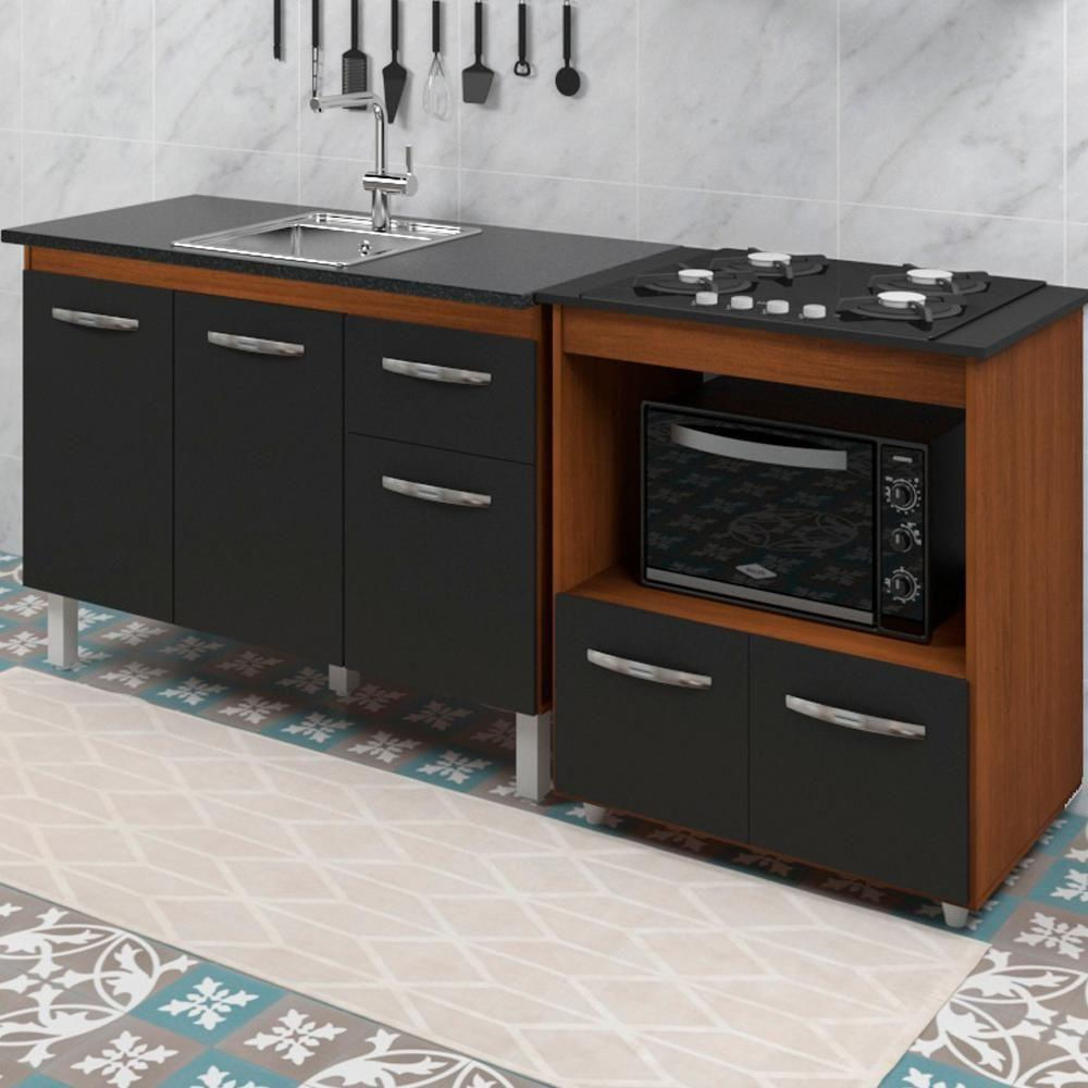 Balcao Cooktop 4 Bocas E Pia 120cm Savana Preto Mobbs Savana Preto