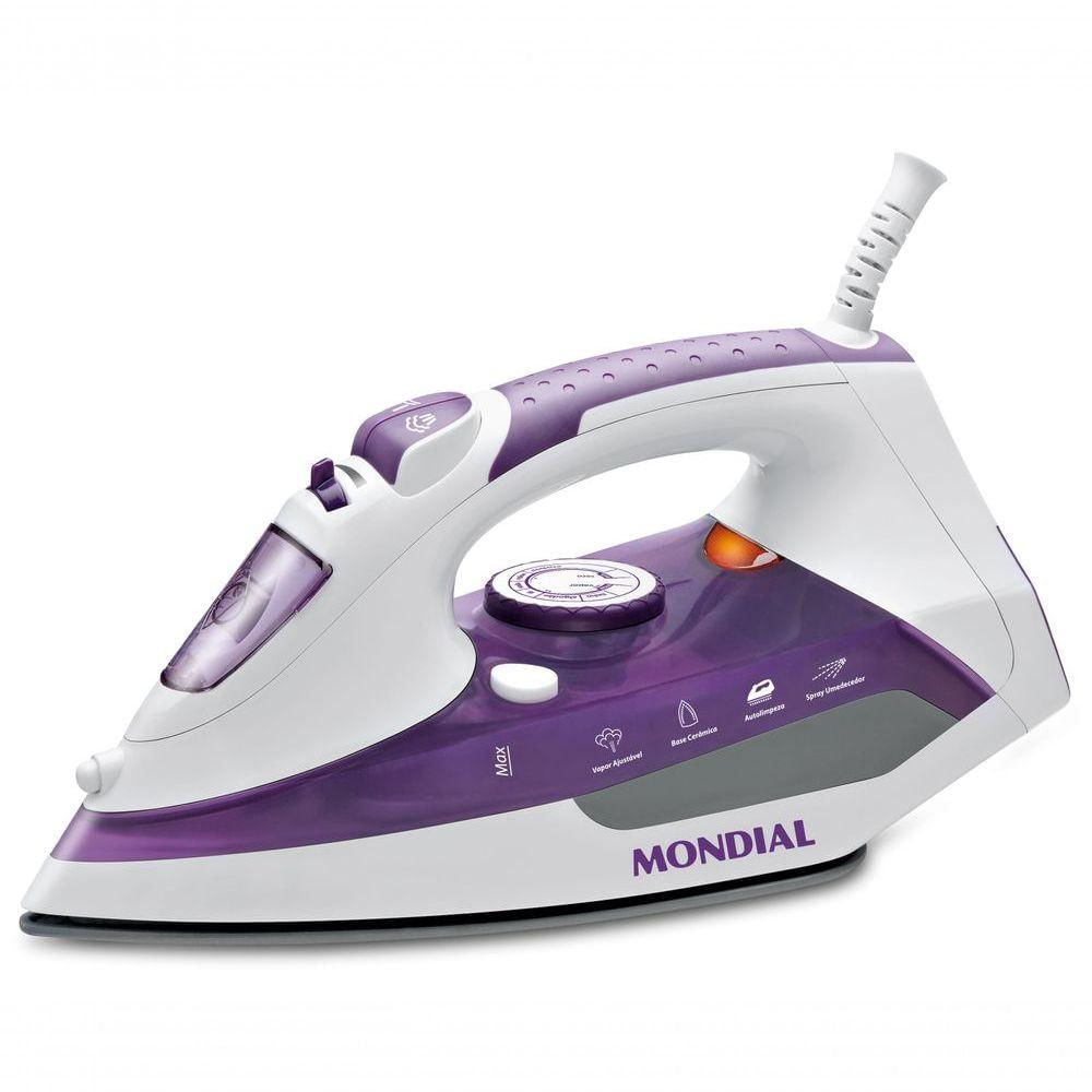 Ferro A Vapor Mondial Ceramic Express F-40 Branco/Lilás 127V