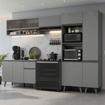 Armário De Cozinha Completa 300cm Cinza Nice Madesa 08 Cinza
