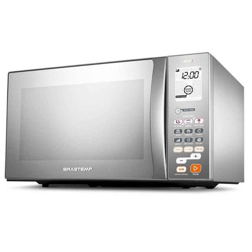 Microondas Brastemp 38 Litros Painel Lcd E Porta Espelhada Bmj38 Inox 110 V