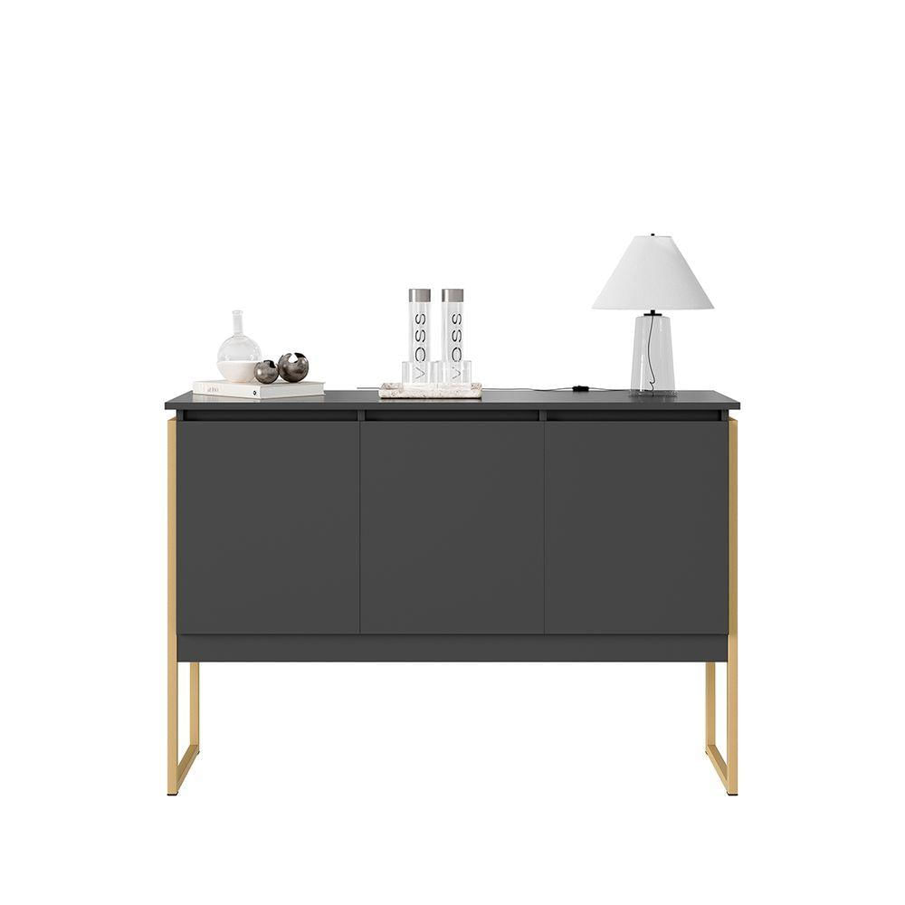 Buffet 3 Portas Moderno Amsterdam - Preto Dourado Preto Dourado