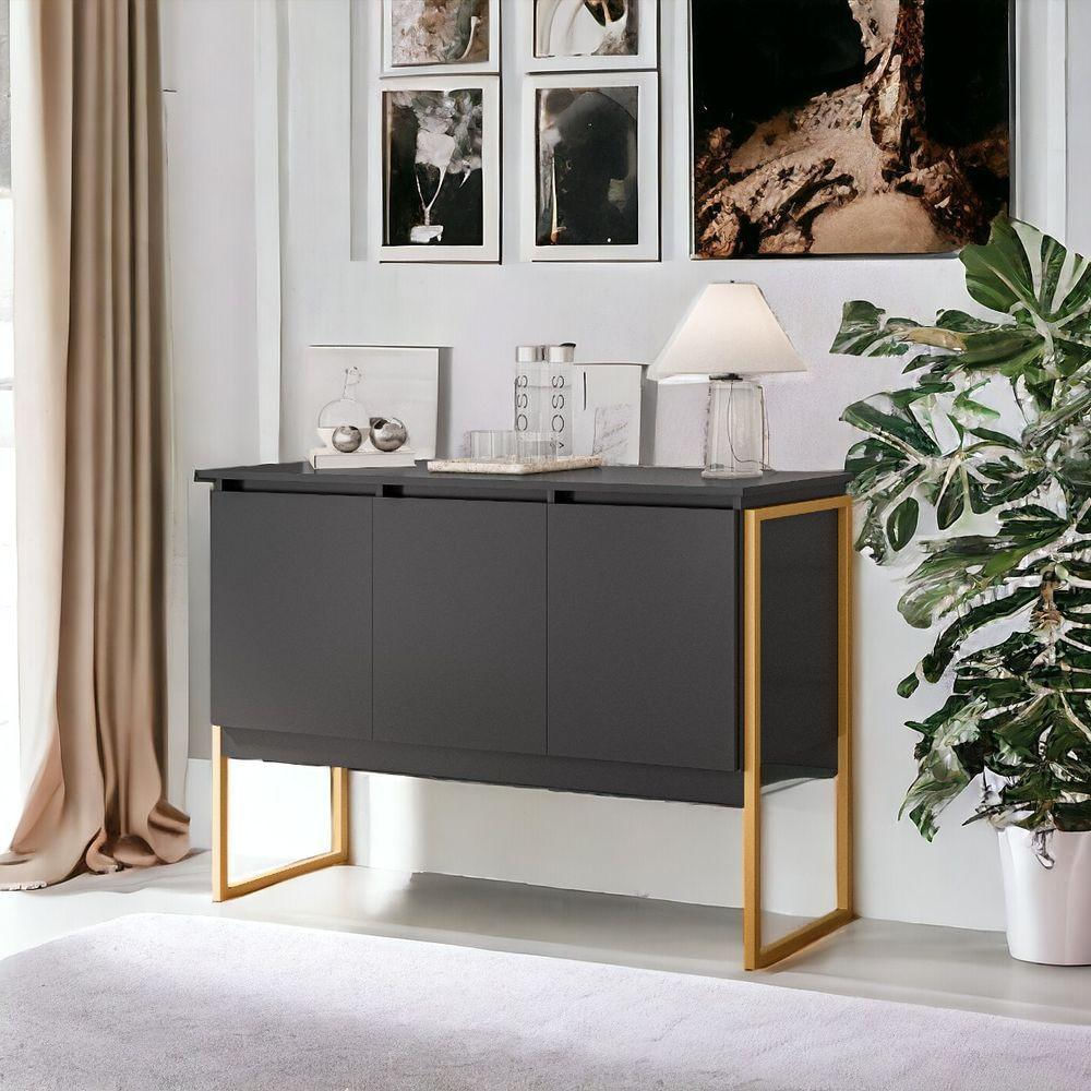 Buffet 3 Portas Moderno Amsterdam - Preto Dourado Preto Dourado