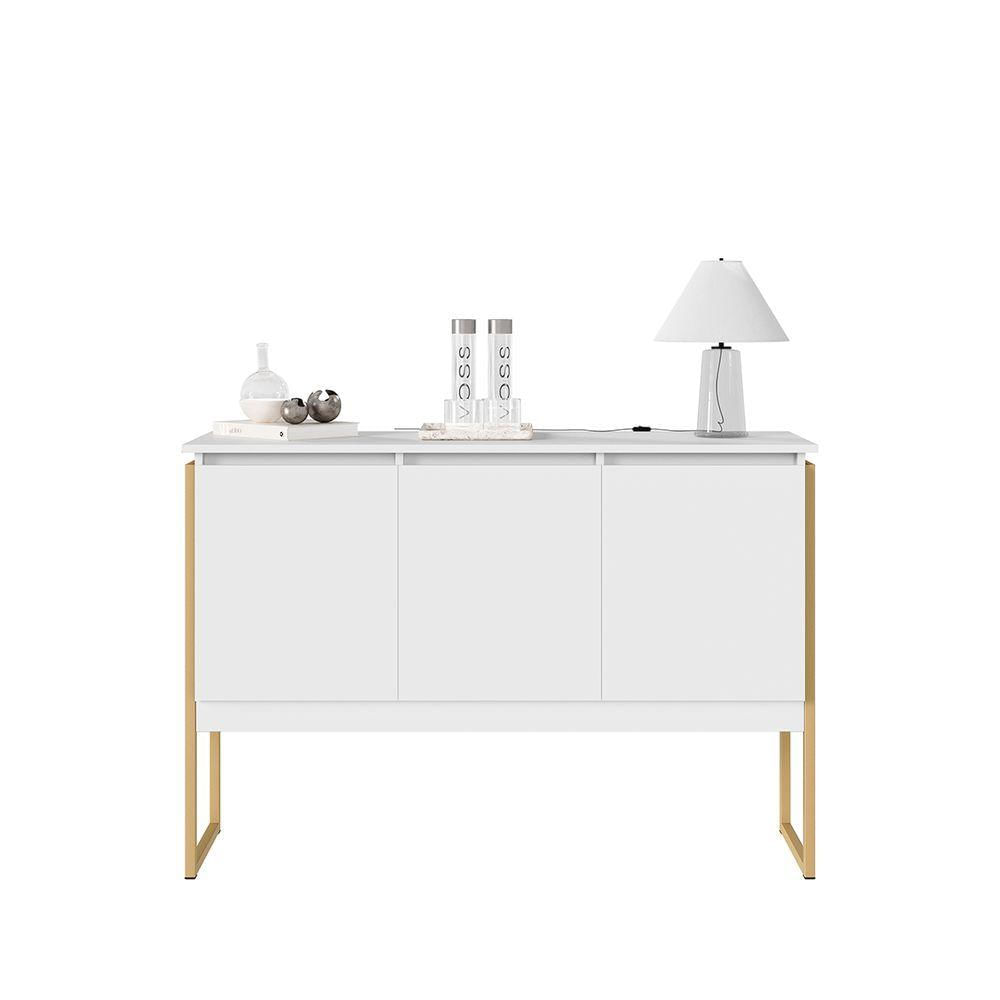 Buffet 3 Portas Classico Siberia - Branco Dourado Branco Dourado